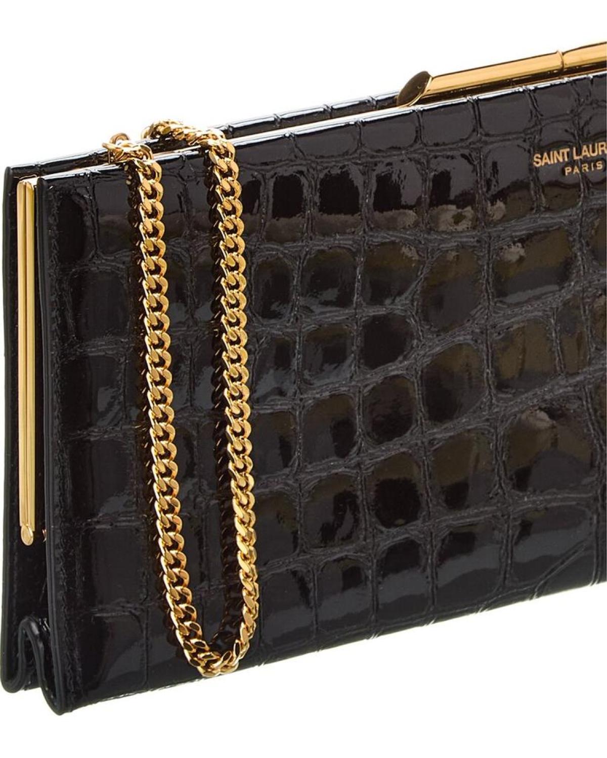 Saint Laurent Croc-Embossed Patent Clutch