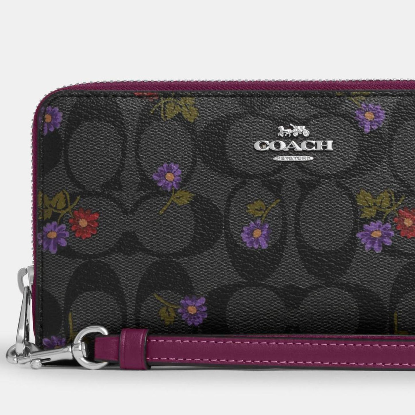 Coach Outlet Long Zip Around Wallet In Signature Canvas With Country Floral Print