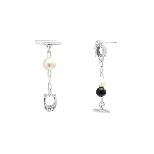 Black Onyx Signature Sculpted C Mismatched Linear Earrings