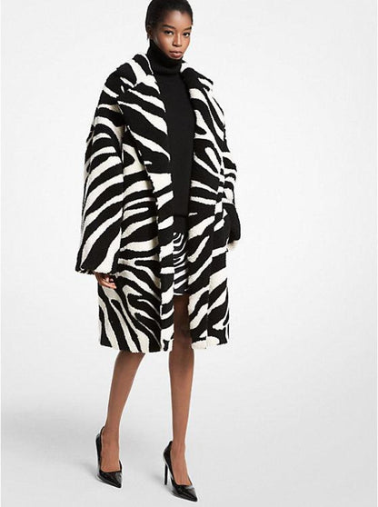 Zebra Intarsia Shearling Coat