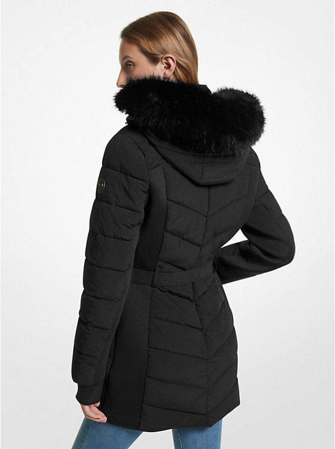 Faux fur quilted puffer jacket on sale