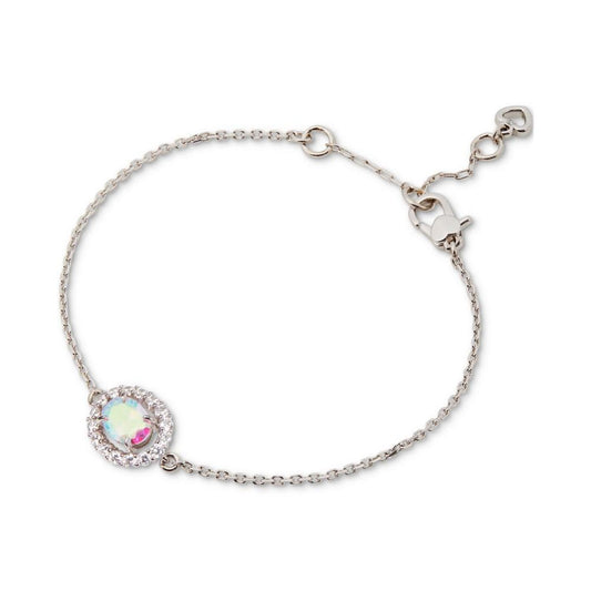 Silver-Tone Cubic Zirconia Oval Halo Link Bracelet