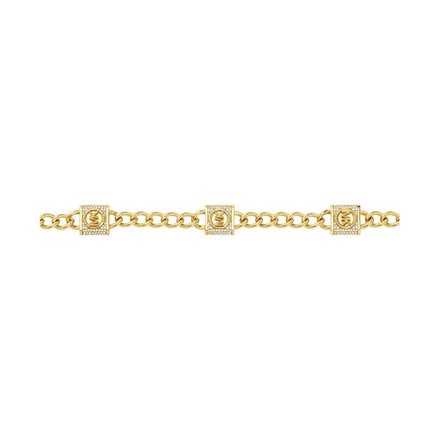 Cubic Zirconia Pave Station Lock Chain Necklace