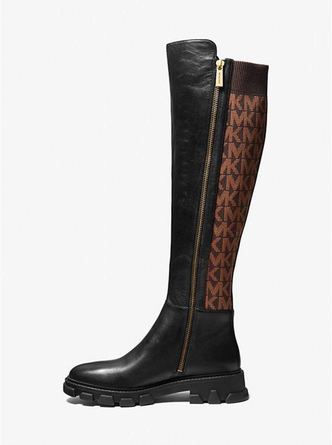 Ridley Leather and Logo Jacquard Knee Boot