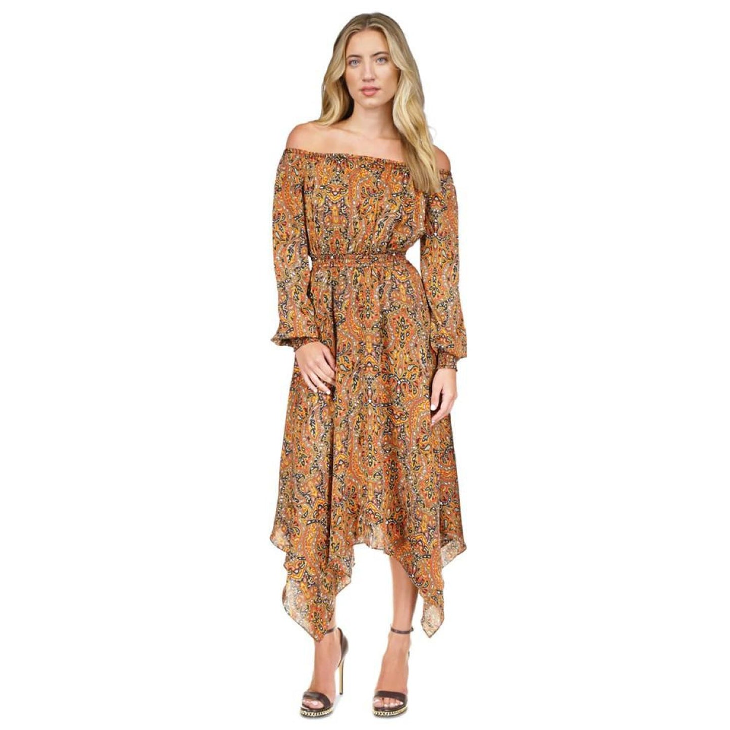 Women's Paisley Handkerchief-Hem Midi Dress