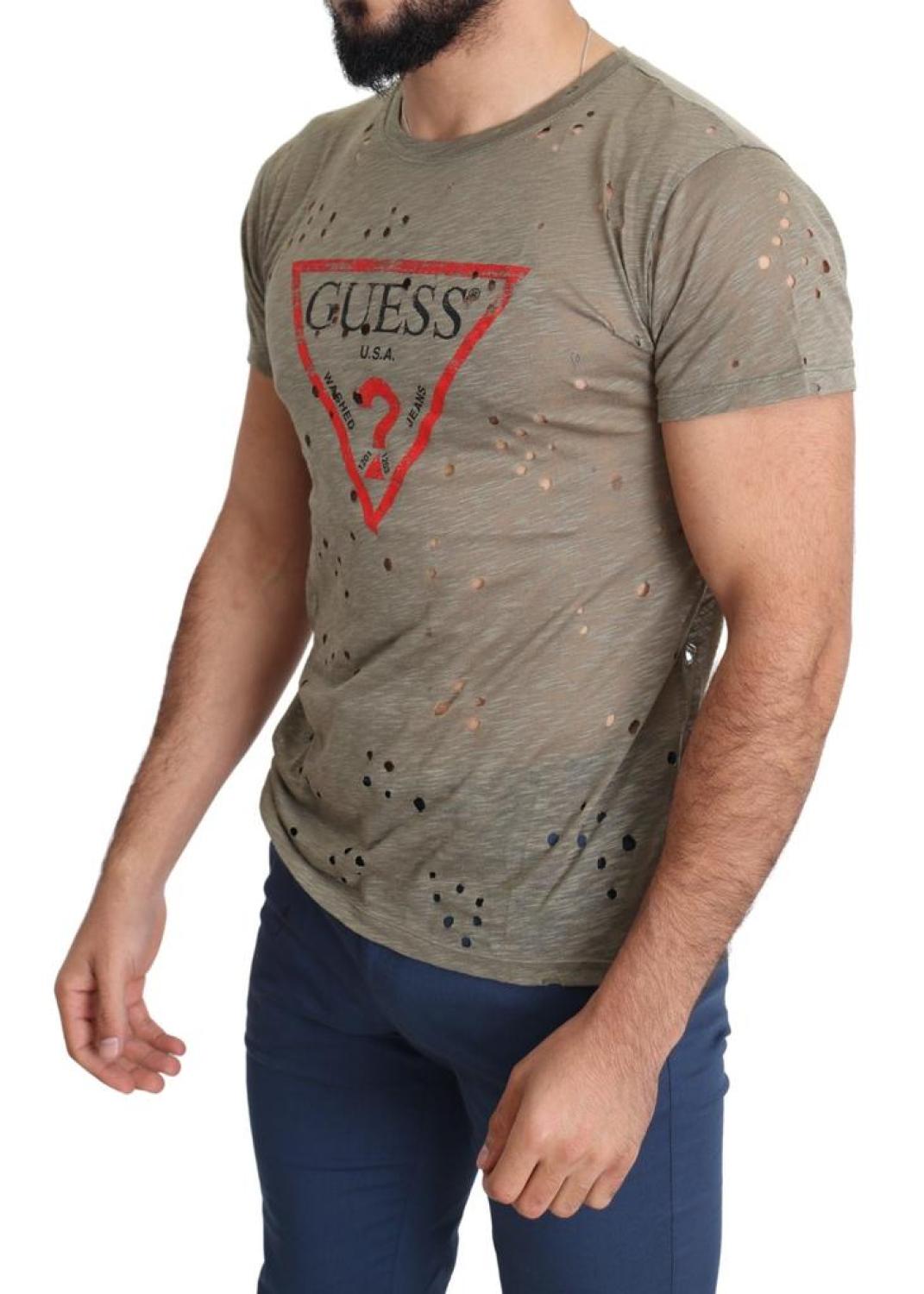 Guess  Cotton Stretch Logo Print Men Casual Perforated Men's T-shirt