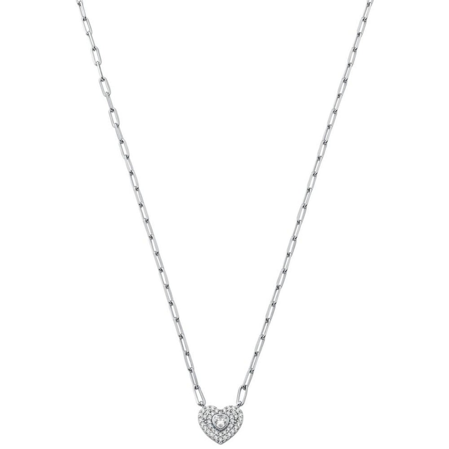 Sterling Silver Pave Heart Necklace