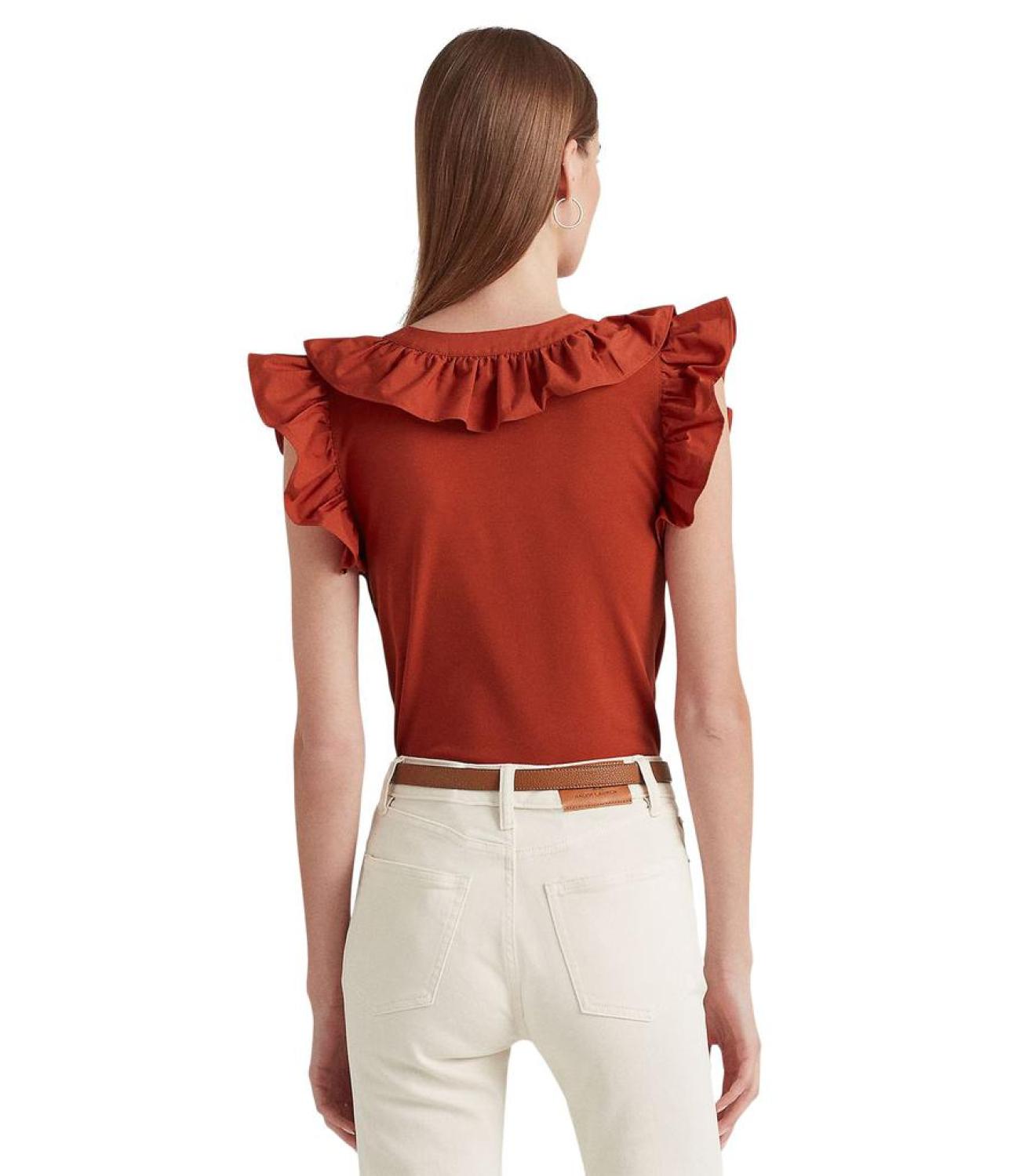 Ruffle-Trim Cotton Sleeveless Top