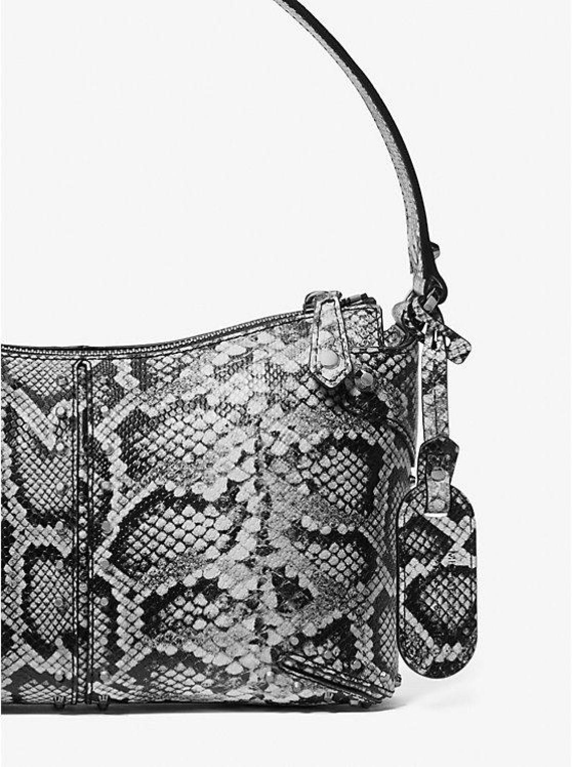 Astor Large Studded Snake Embossed Leather Shoulder Bag