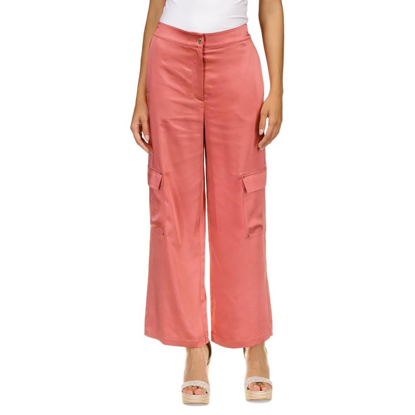 Women's Solid Satin Cargo Pants, Regular & Petite