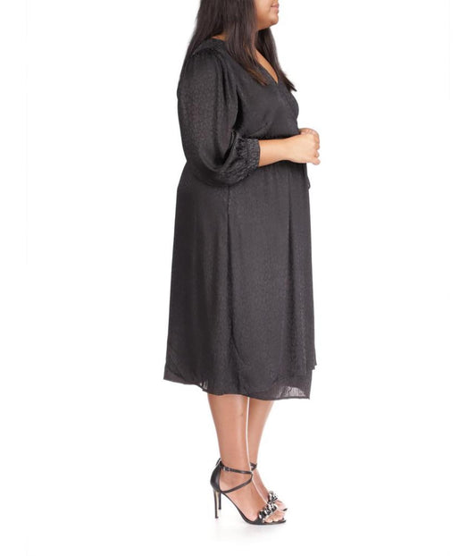 Plus Size Cheetah Jacquard Midi Wrap Dress