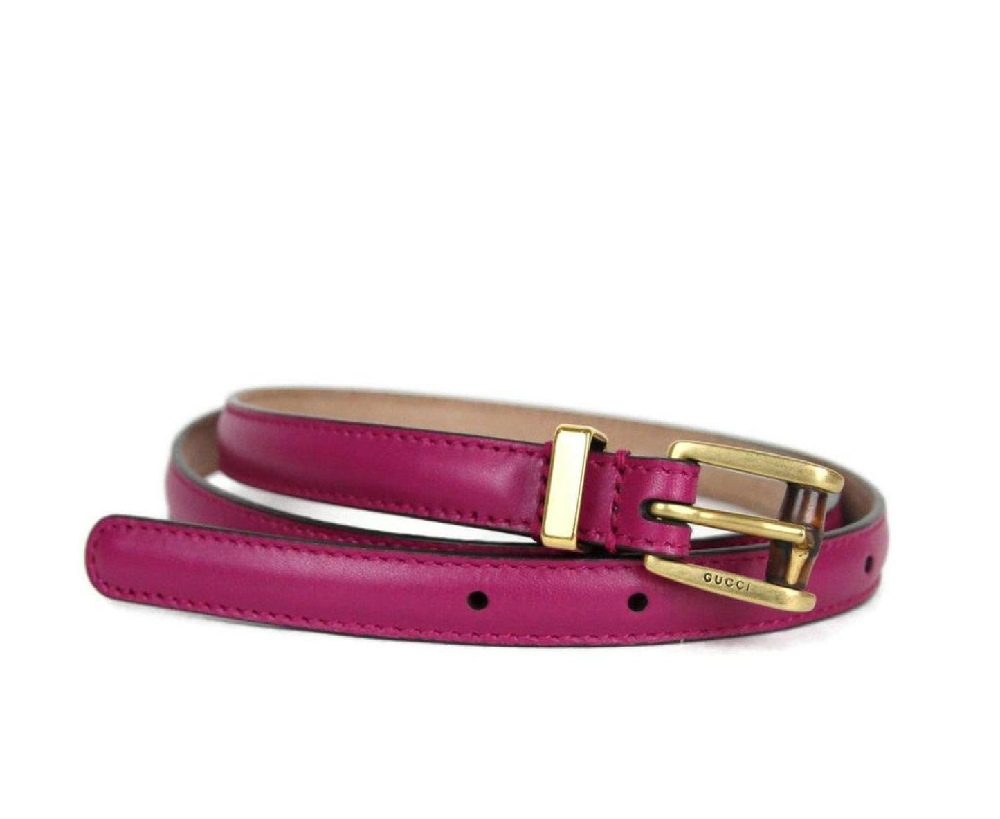 Gucci Women's Leather Bamboo Skinny Buckle Belt