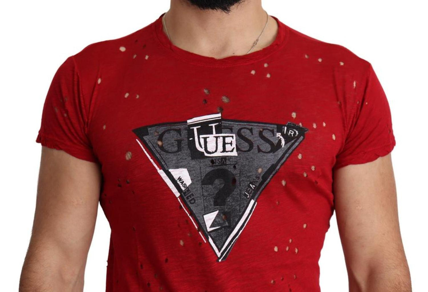 Guess  Cotton Logo Print Men Casual Top Perforated Men's T-shirt