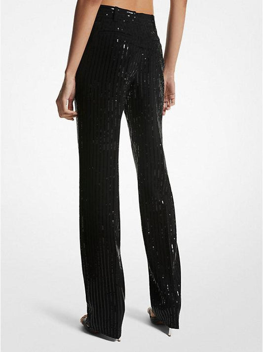 Pinstripe Sequined Crepe Straight-Leg Pants