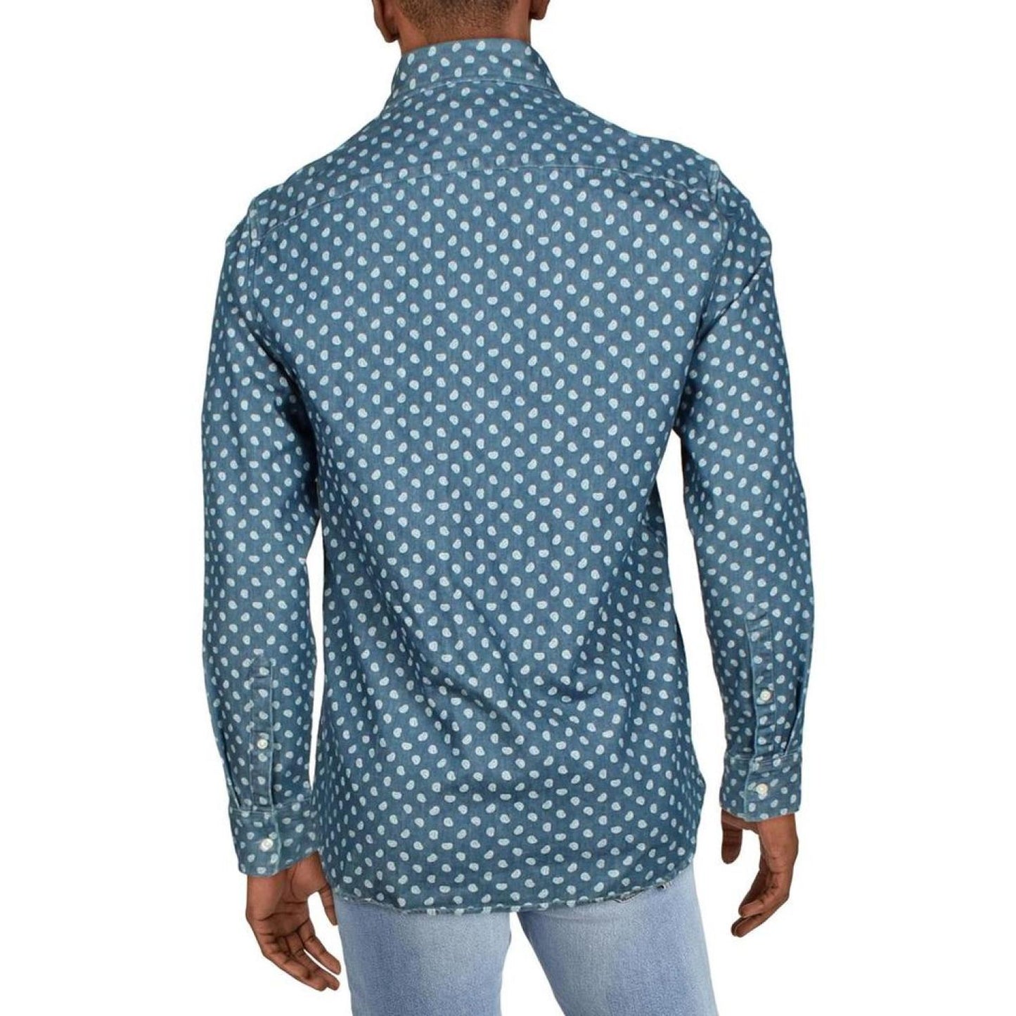 Mens Denim Paisley Button-Down Shirt