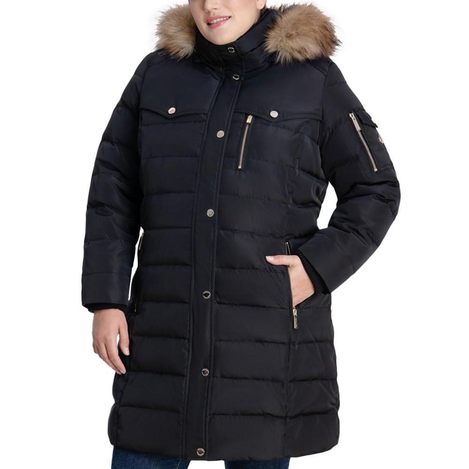 Womens plus size puffer hot sale coat with fur hood