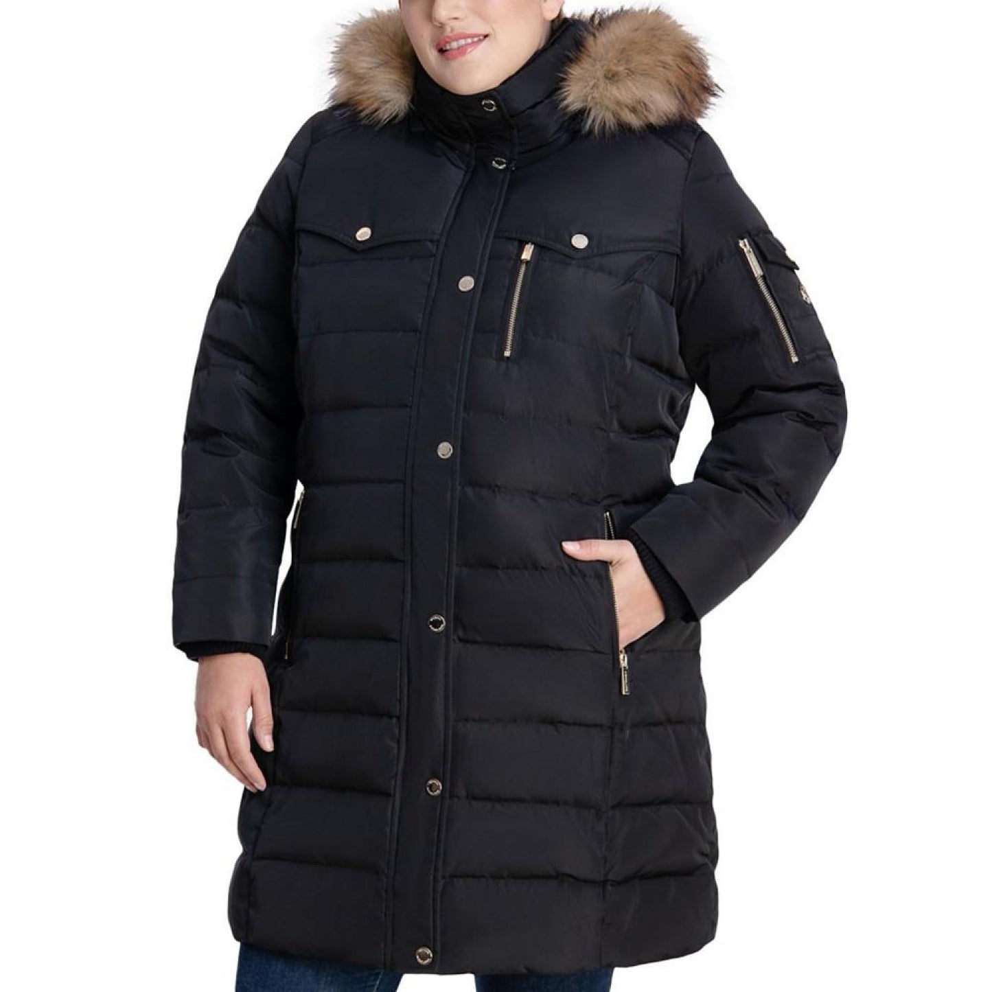 Women's Plus Size Faux-Fur-Trim Hooded Puffer Coat, Created for Macy's