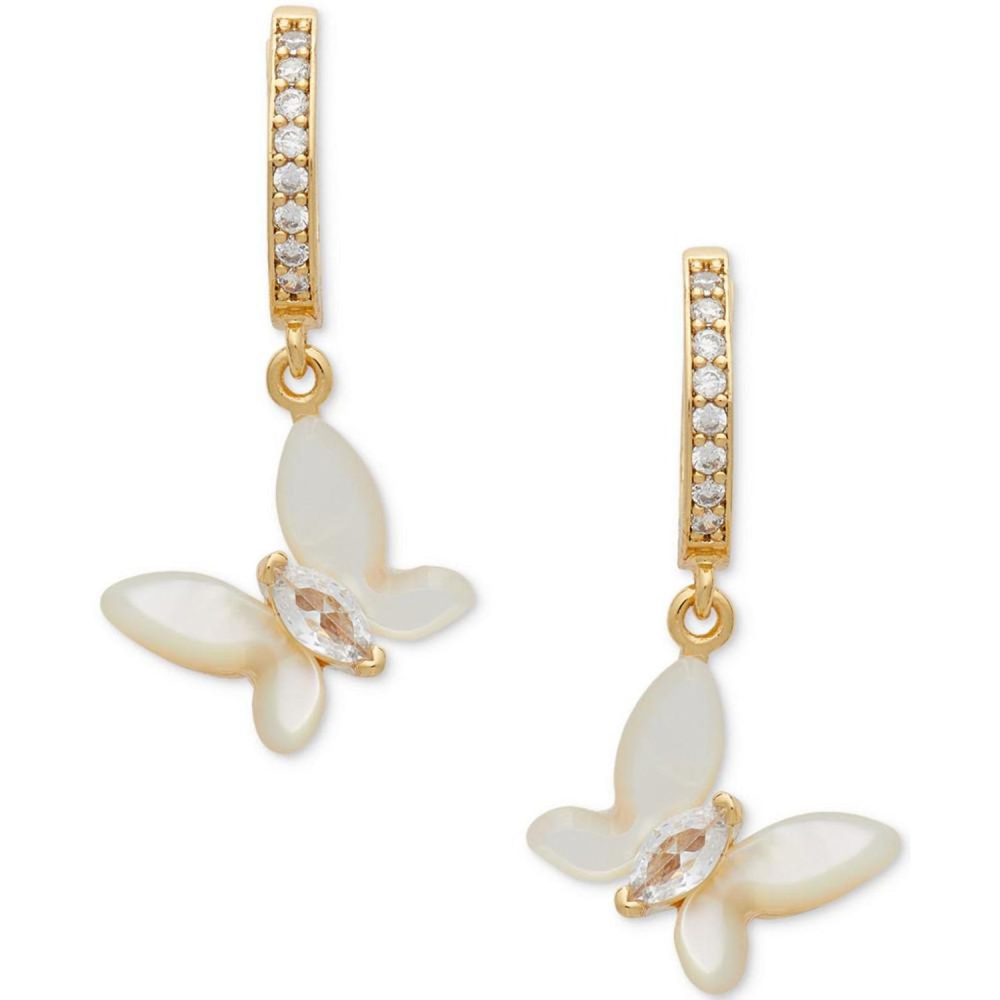 Gold-Tone Cubic Zirconia & Mother-of-Pearl Butterfly Charm Huggie Hoop Earrings