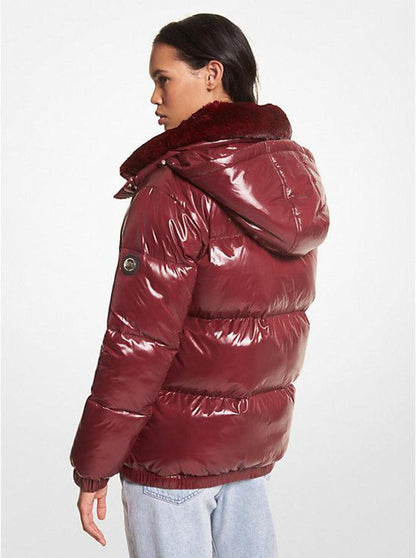 Faux Fur-Trim Quilted Nylon Puffer Jacket