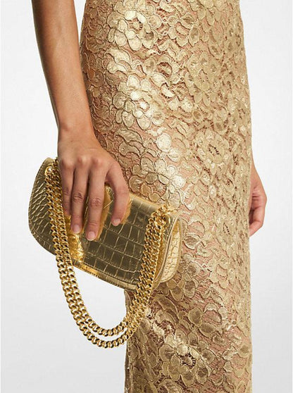 Christie Mini Metallic Crocodile Embossed Leather Envelope Bag