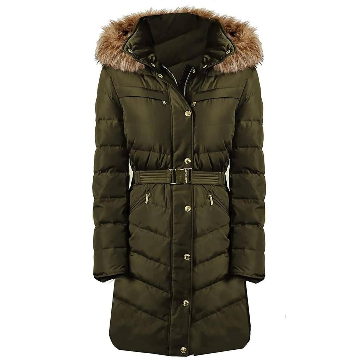 Women's Belted 3/4 Belted Down Fill Puffer Coat In Dark Moss