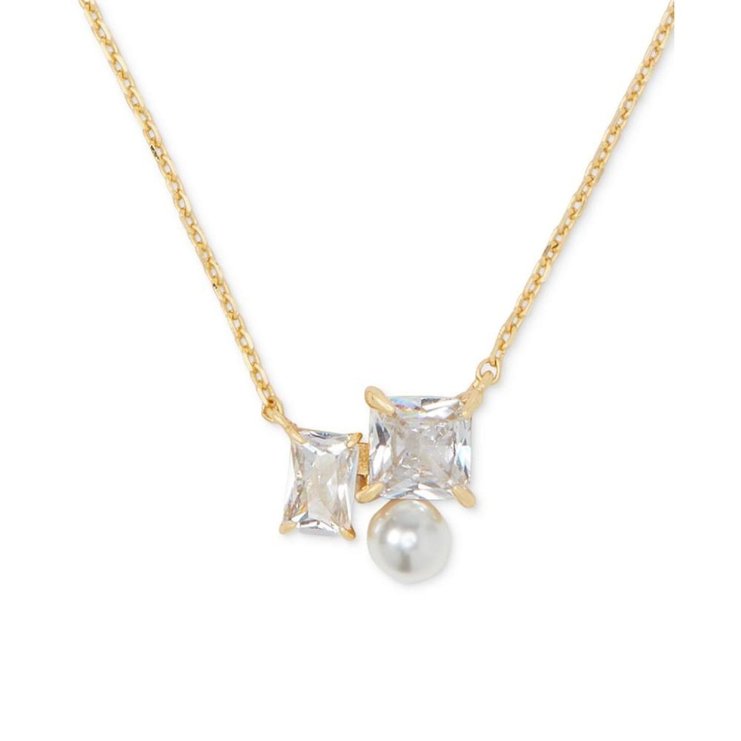 Gold-Tone Cubic Zirconia & Imitation Pearl Cluster Pendant Necklace, 16" + 3" extender