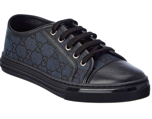 Gg Canvas And Leather Sneaker In Black