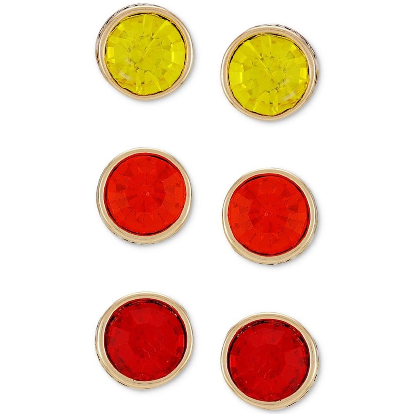 Gold-Tone 3-Pc. Set Mixed Color Stone Stud Earrings