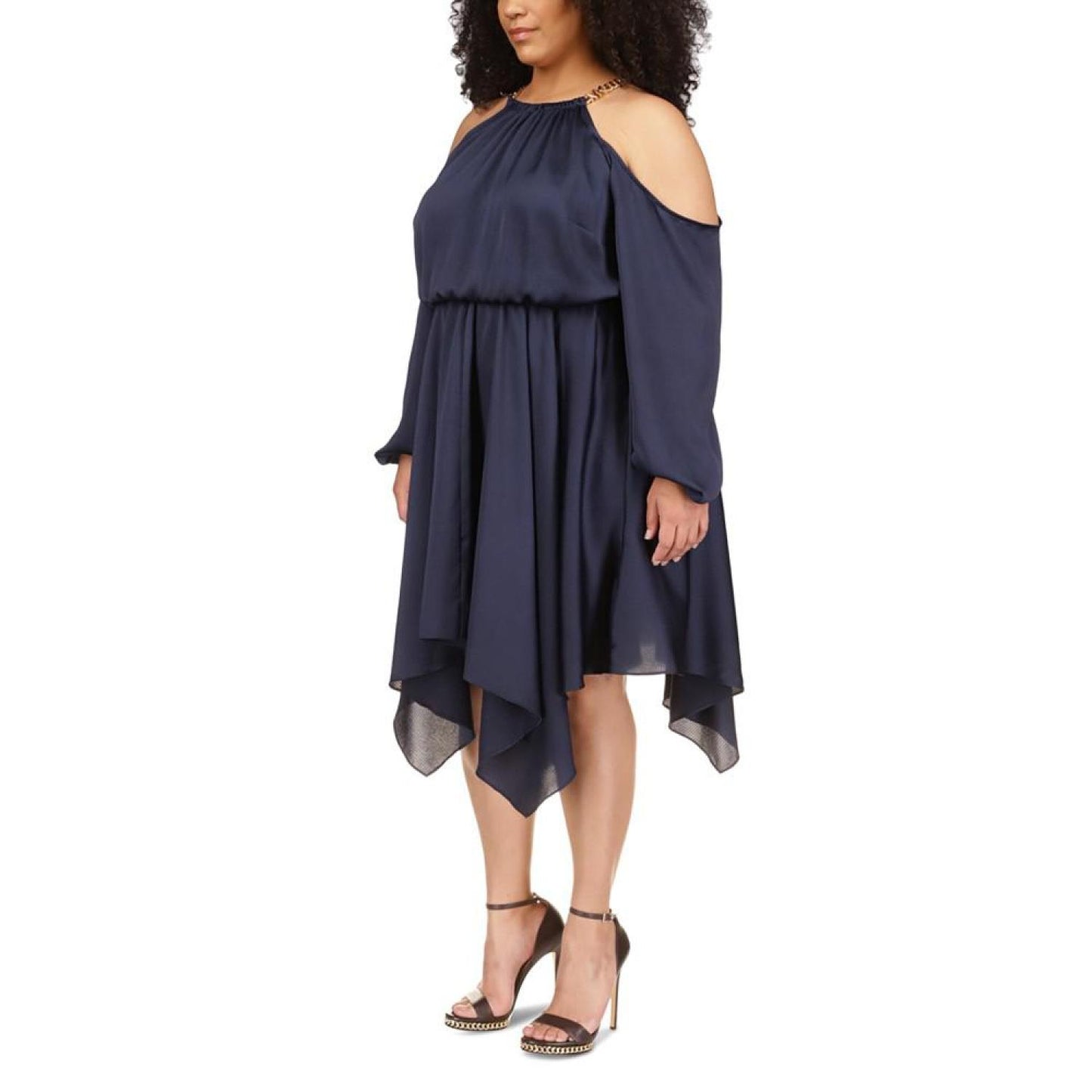 Plus Size Cold-Shoulder Handkerchief-Hem Dress