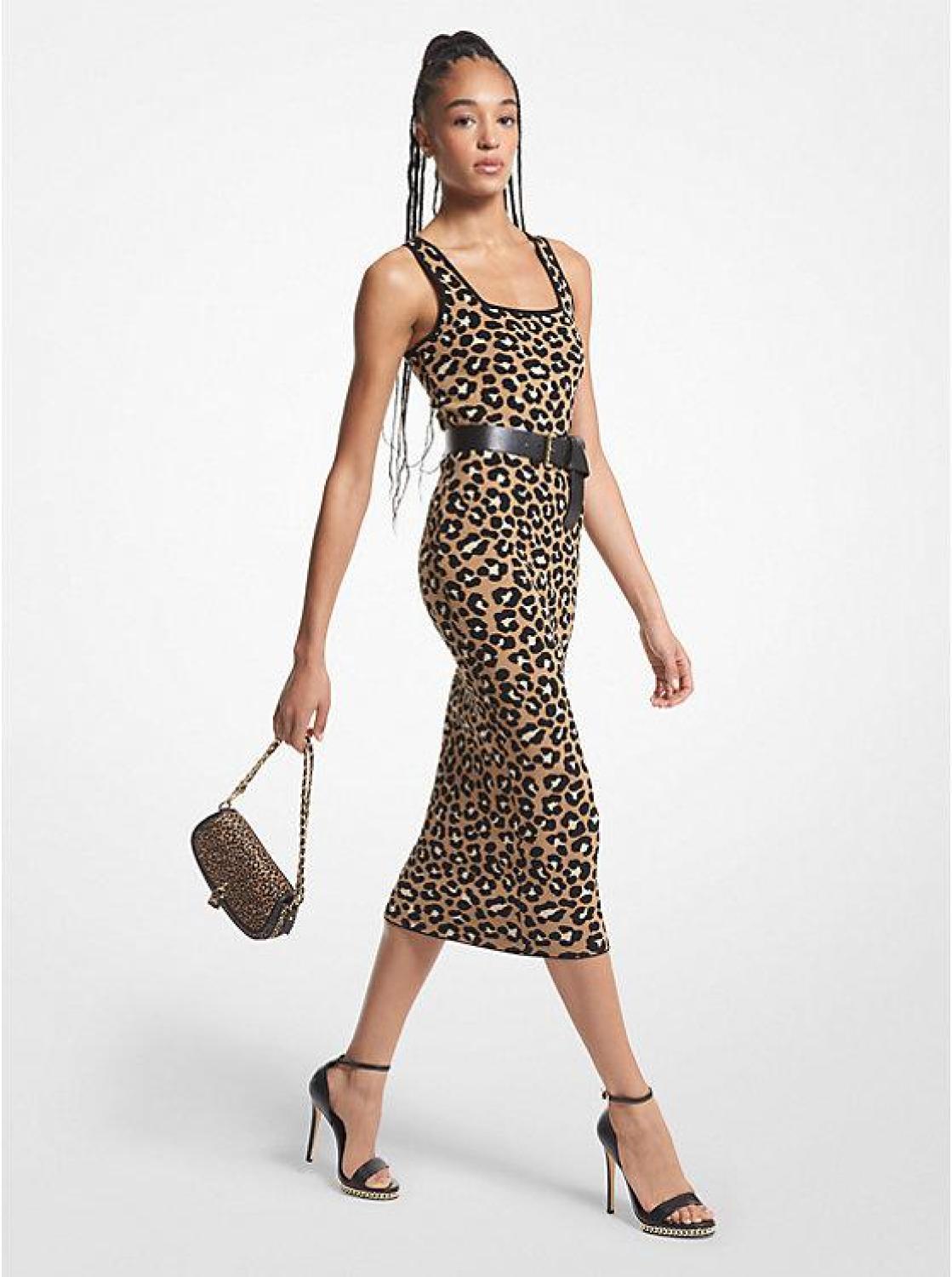 Leopard Jacquard Midi Dress