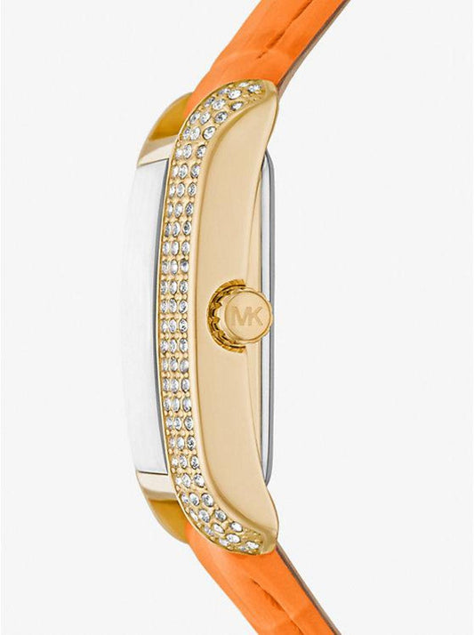 Emery Pavé Gold-Tone and Crocodile Embossed Leather Watch