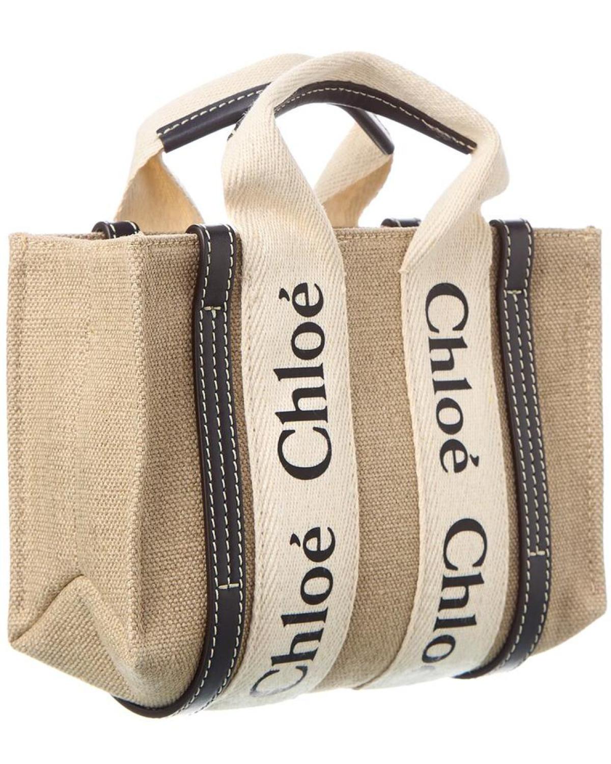 Chloé Woody Mini Canvas & Leather Tote