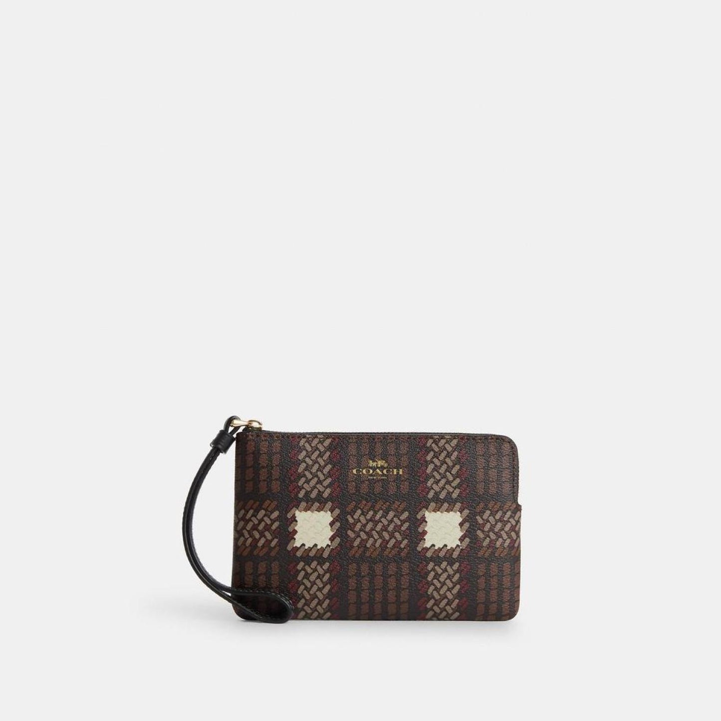 Coach Outlet Corner Zip Wristlet With Brushed Plaid Print