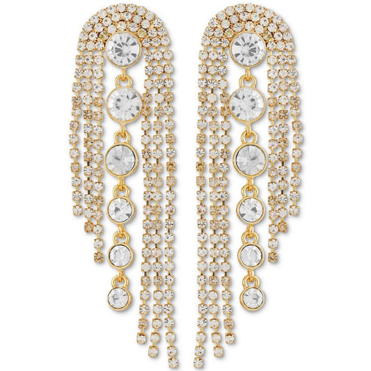 Crystal & Rhinestone Chain Fringe Statement Earrings