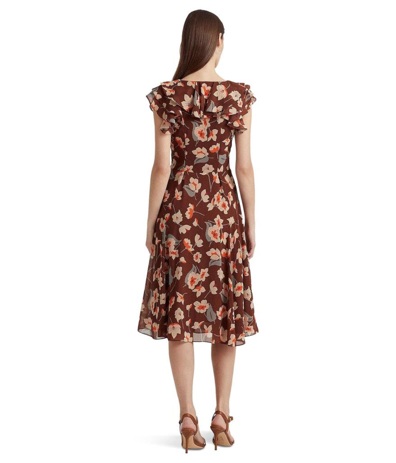 Floral Ruffle-Trim Georgette Dress