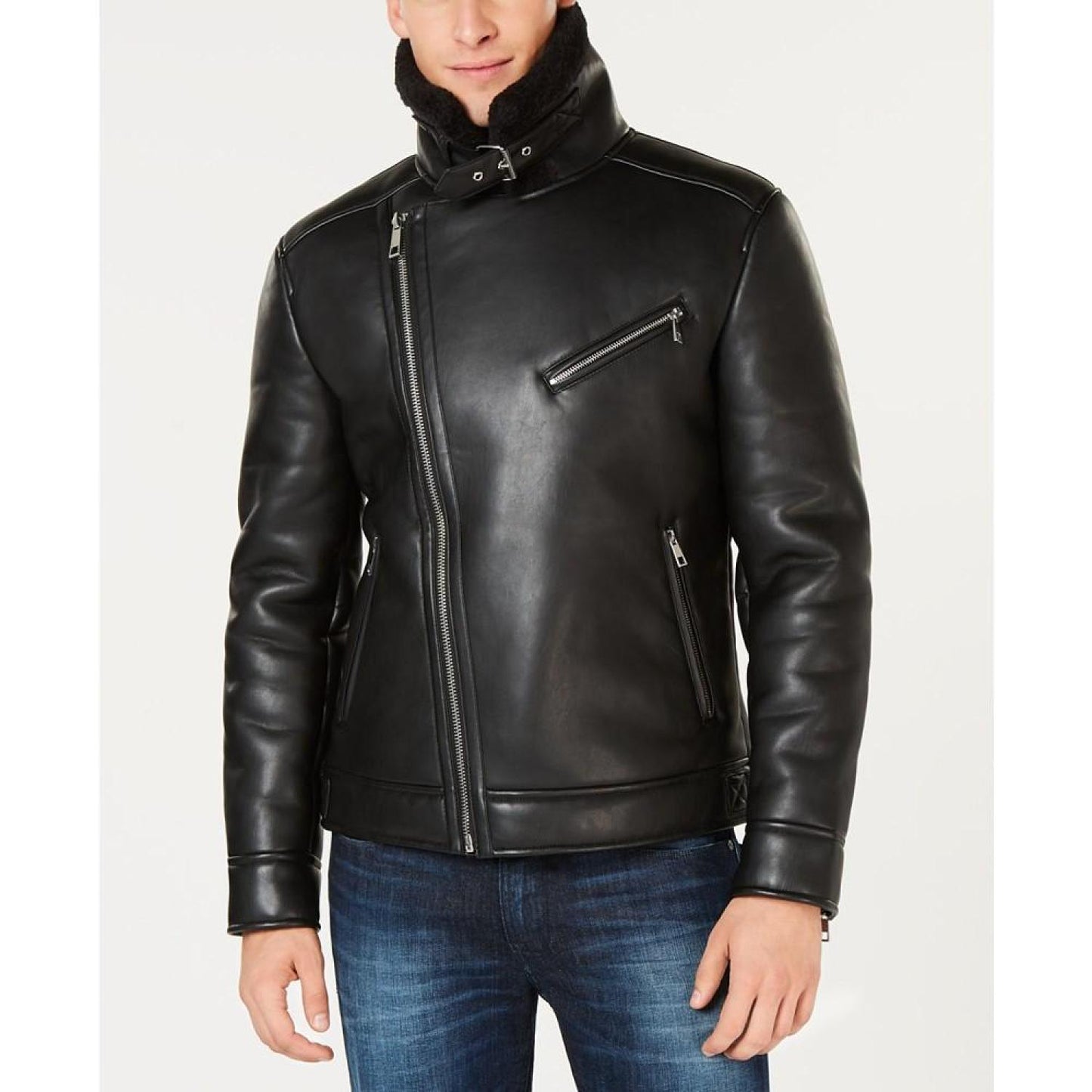 Men's Asymmetrical Faux Leather Moto Jacket, Created for Macy's