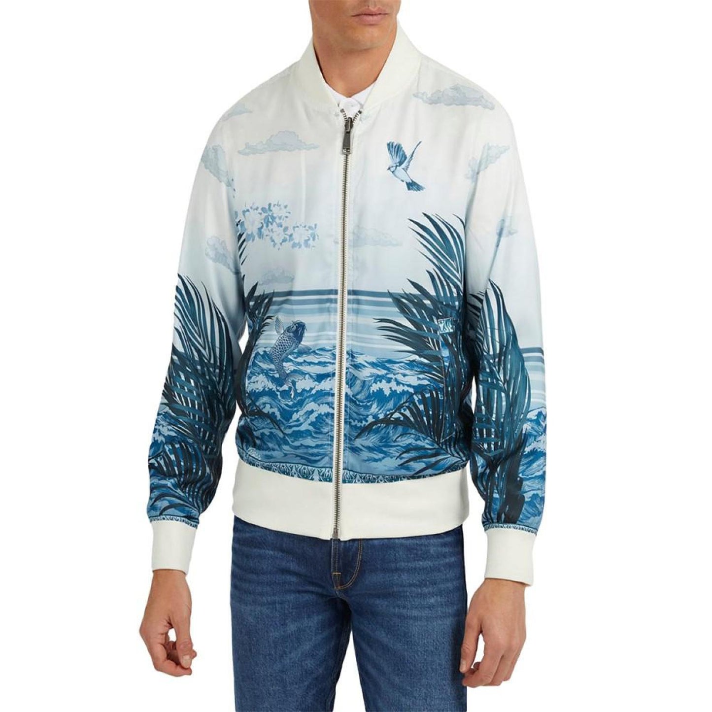 Men's Eden Satin Reversible Graphic Bomber Jacket