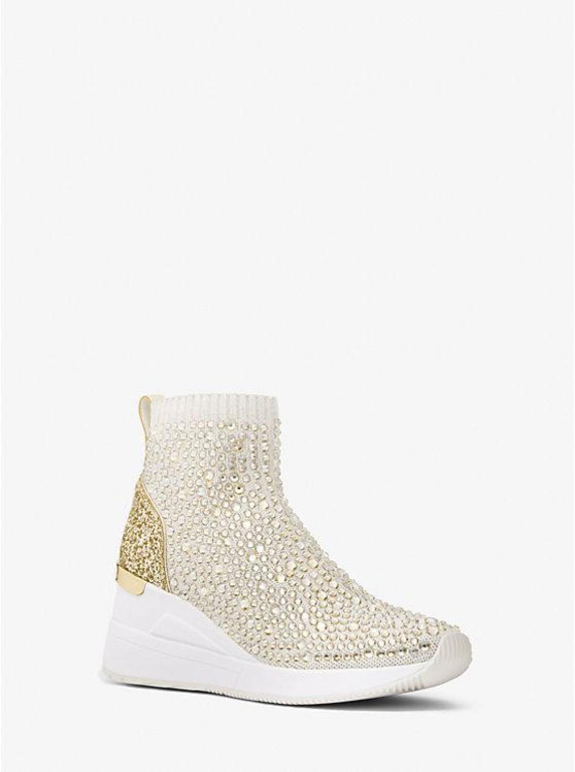 Skyler Crystal Embellished Metallic Stretch Knit Sock Sneaker