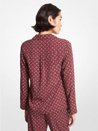 Studded Medallion Crushed Crepe Pajama Shirt