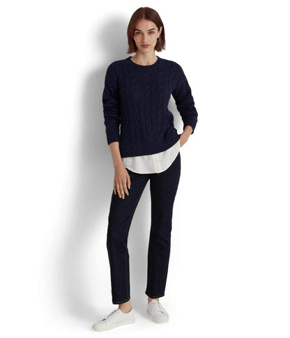 Layered Cotton-Blend Cable-Knit Sweater