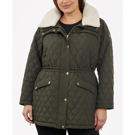 Women's Plus Size Faux-Fur-Collar Quilted Coat