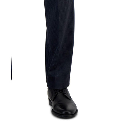 Men's Modern-Fit Stretch Navy Mini-Check Suit Pants