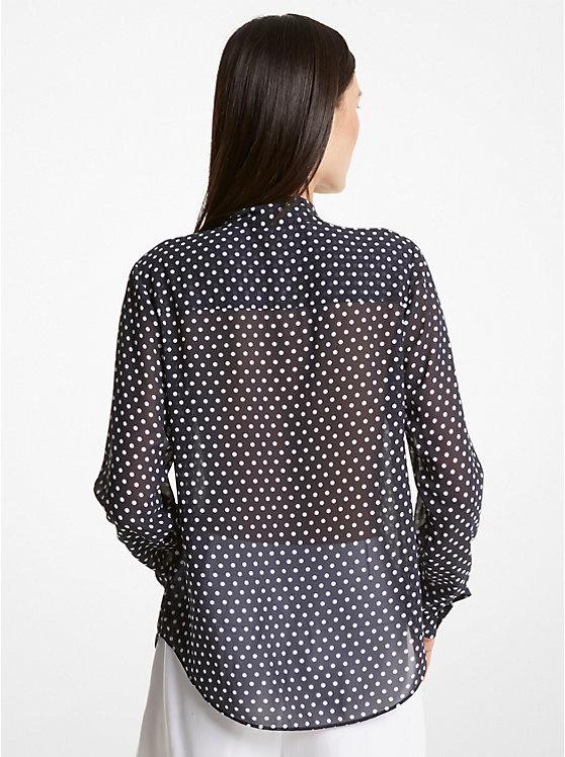 Polka Dot Georgette Tie-Neck Blouse