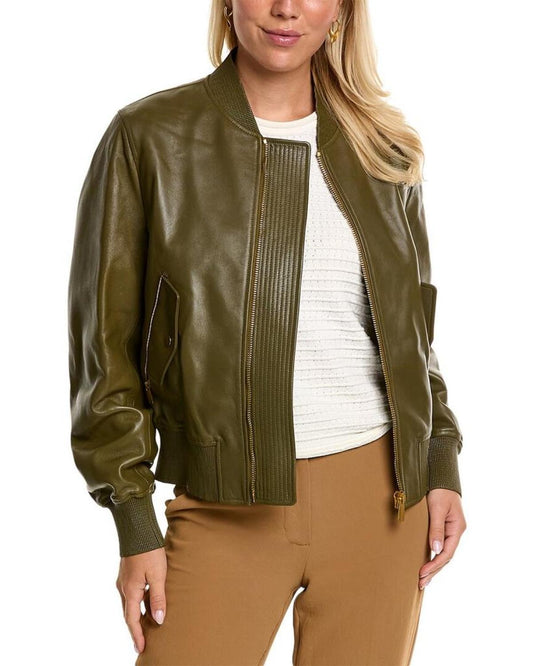 Michael Kors Leather Bomber Jacket