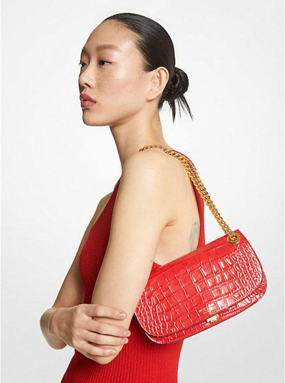 Christie Mini Crocodile Embossed Leather Envelope Bag