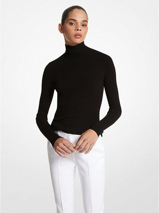 Ribbed Stretch Viscose Turtleneck Sweater