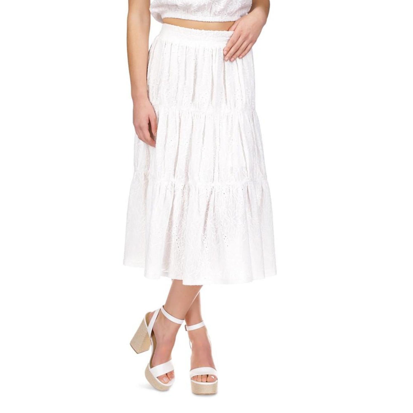 Women's Ruffled Tiered Eyelet Midi Skirt