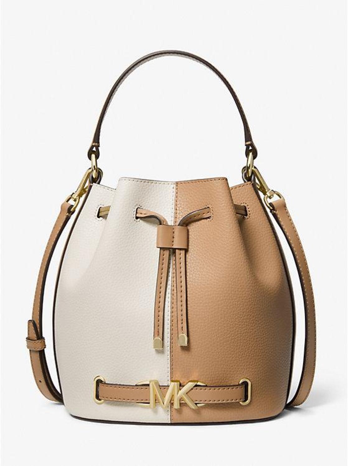 Reed Medium Two-Tone Pebbled Leather Bucket Bag