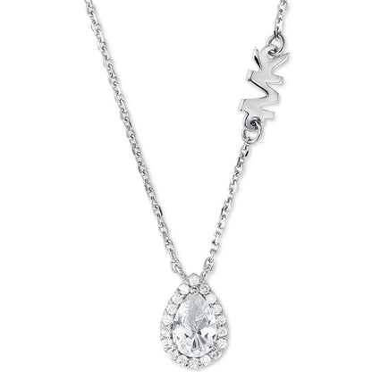 Sterling Silver Cubic Zirconia Pear-Shape Halo Pendant Necklace, 16" + 2" extender