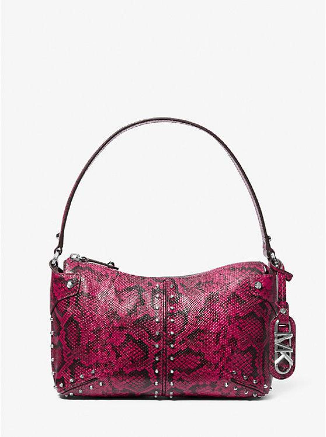 Astor Large Studded Snake Embossed Leather Shoulder Bag